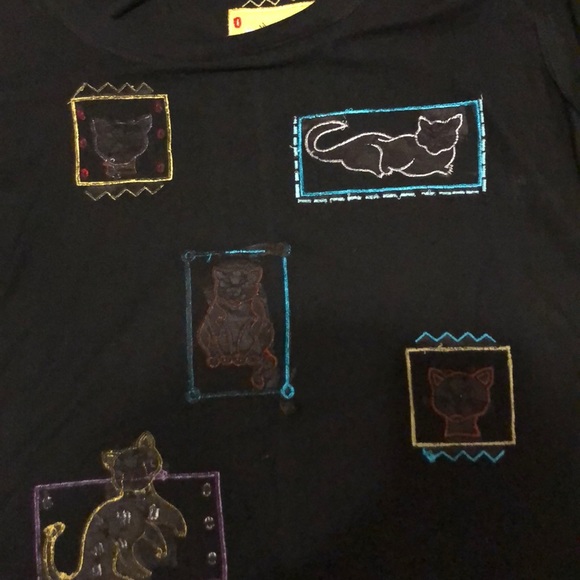 3x Black Cotton blouse with cat appliqués sparkles - Picture 9 of 10